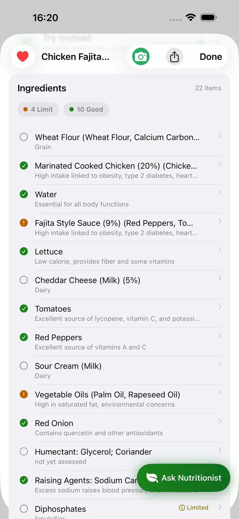 Cull ingredient analysis flagging additives and allergens on iPhone